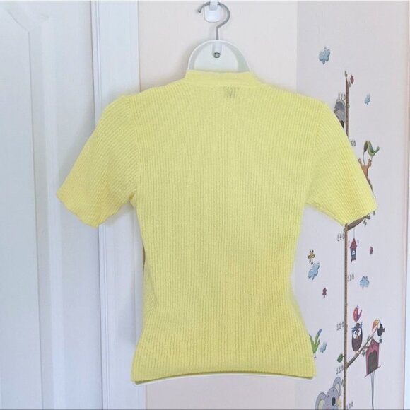Vintage Y2K Ribbed embroidered yellow shirt top buttons Small XS @F1 - Picture 2 of 8